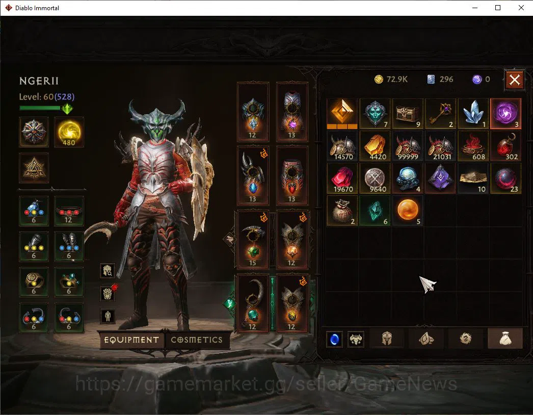 Diablo Immortal Accounts Mid-Tier SEA - Izual|Change Server On|Lv60(528)|Necromancer|34k CR|Reso 480|Paragon 7