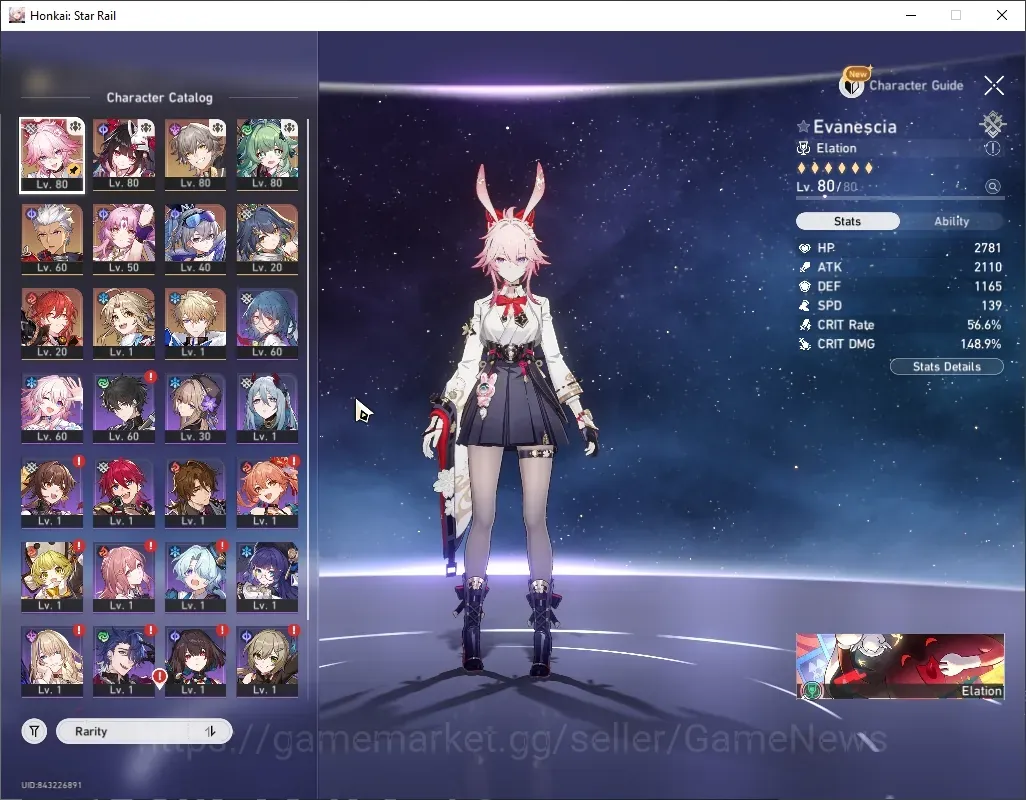 Honkai Star Rail Accounts Others Asia|TL 62|7 Limited| Evanescia E4,Sparkle,Archer,Huohuo,Fu Xuan,Silver Wolf,Yunli +3 STD 1