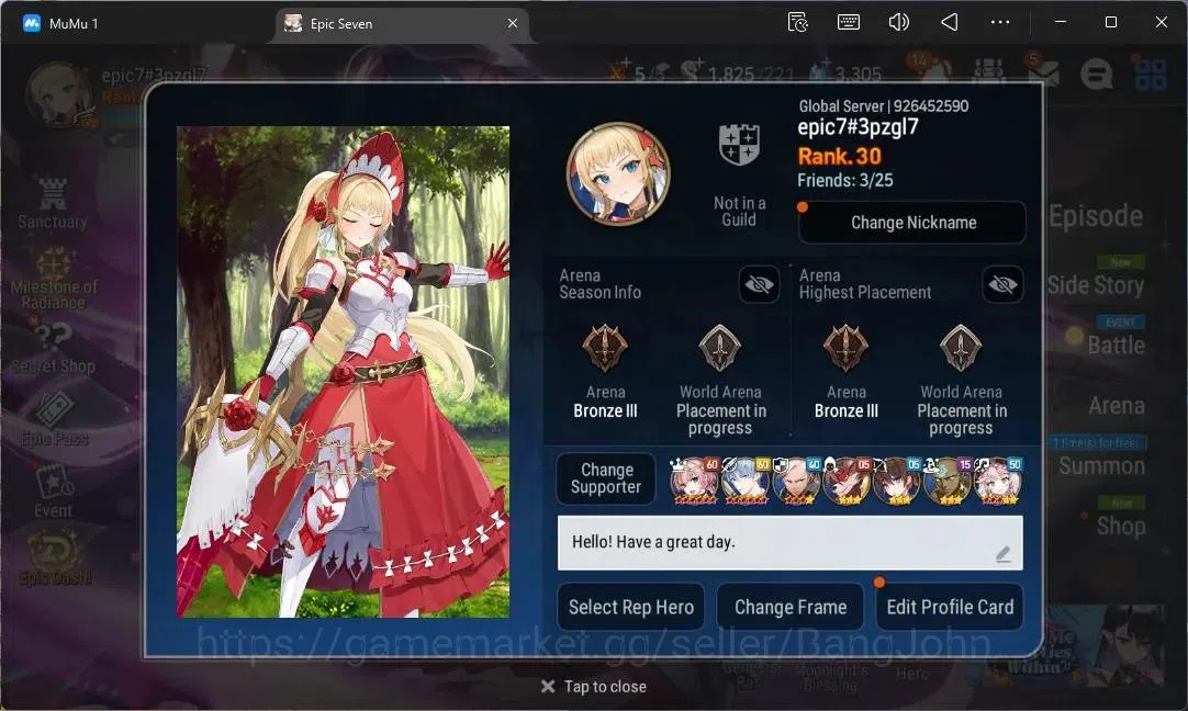 Epic Seven Accounts Limited Hero Global Unverif |4 Ligt(NW Luna,S Taeyou,A Laika,M Chloe)|PoH ON|SS 3,3K|Stigma 17K|Log 2