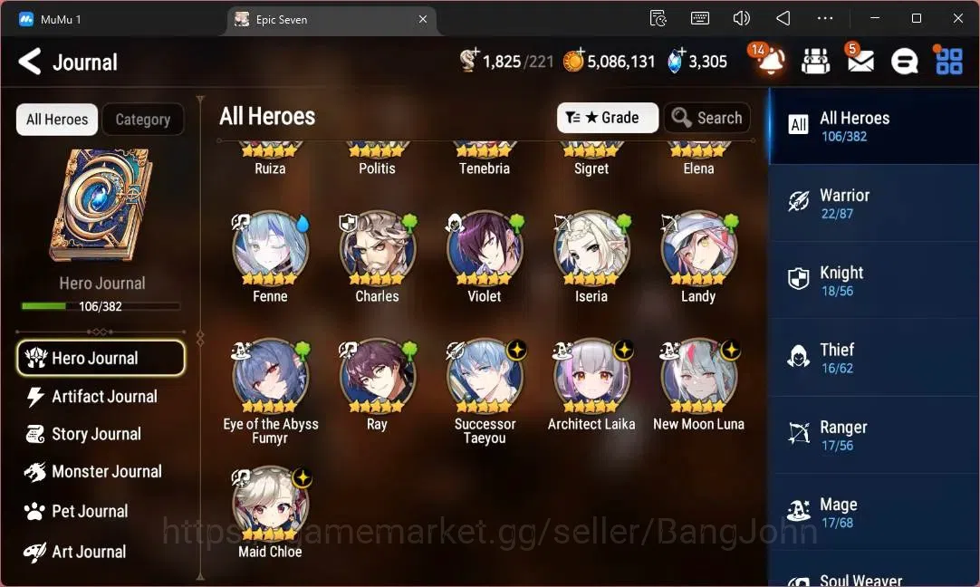 Epic Seven Accounts Limited Hero Global Unverif |4 Ligt(NW Luna,S Taeyou,A Laika,M Chloe)|PoH ON|SS 3,3K|Stigma 17K|Log 6
