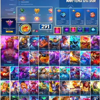 Mobile Legends: Bang Bang Accounts #4722 291 Skins | Valir Demonlord (COLLECTOR) | Aurora Kula Diamond (KOF) | Claude Bad