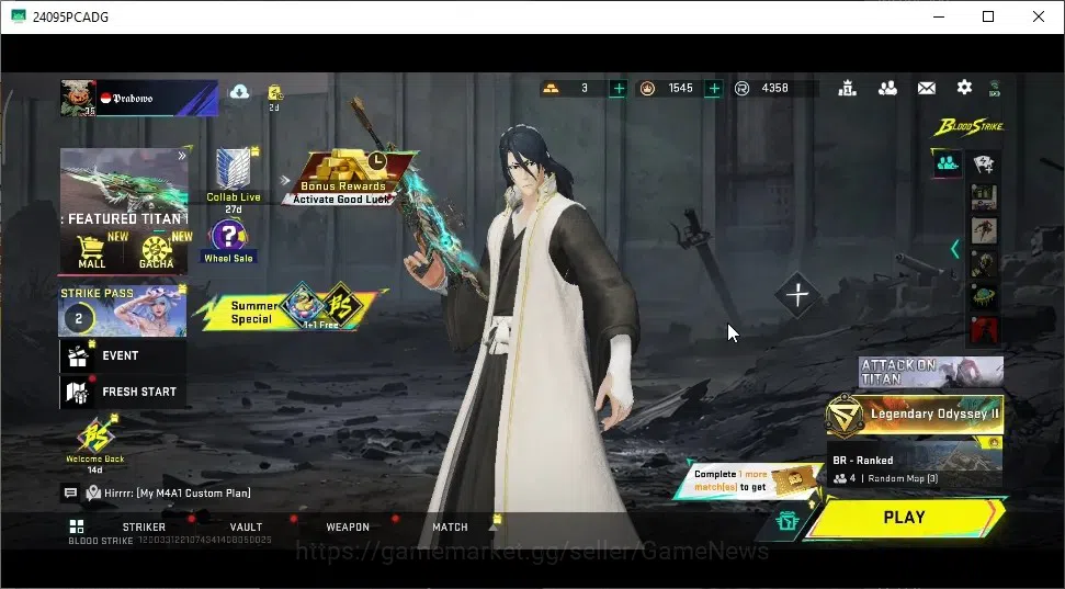 Blood Strike Accounts Collab Skin ASIA|5 Ultra (Volt,Spike,M1887,UMP45,Bizon) |2 Collab (Ethan,ORV) |1 Limited MP7 |Log 1