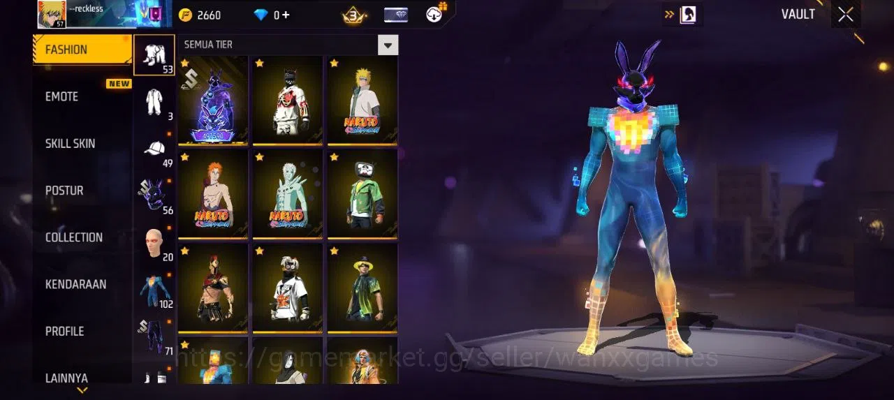 Free Fire Accounts Indonesia | AKUN LVL 57 SG MAMBAH VAULT 102 EMOTE 20 KATANA LOBY 1 TAS 24 WEAPON 118 | W599 2