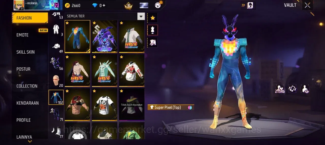 Free Fire Accounts Indonesia | AKUN LVL 57 SG MAMBAH VAULT 102 EMOTE 20 KATANA LOBY 1 TAS 24 WEAPON 118 | W599 3