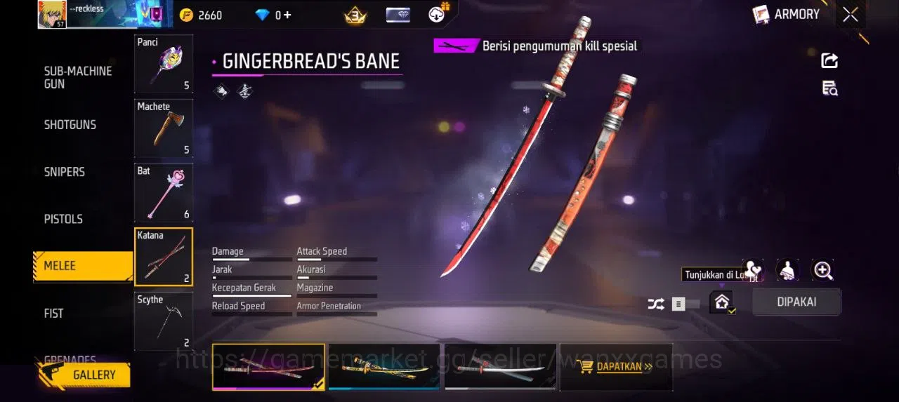 Free Fire Accounts Indonesia | AKUN LVL 57 SG MAMBAH VAULT 102 EMOTE 20 KATANA LOBY 1 TAS 24 WEAPON 118 | W599 5