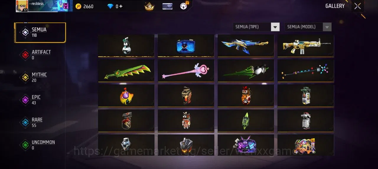 Free Fire Accounts Indonesia | AKUN LVL 57 SG MAMBAH VAULT 102 EMOTE 20 KATANA LOBY 1 TAS 24 WEAPON 118 | W599 6