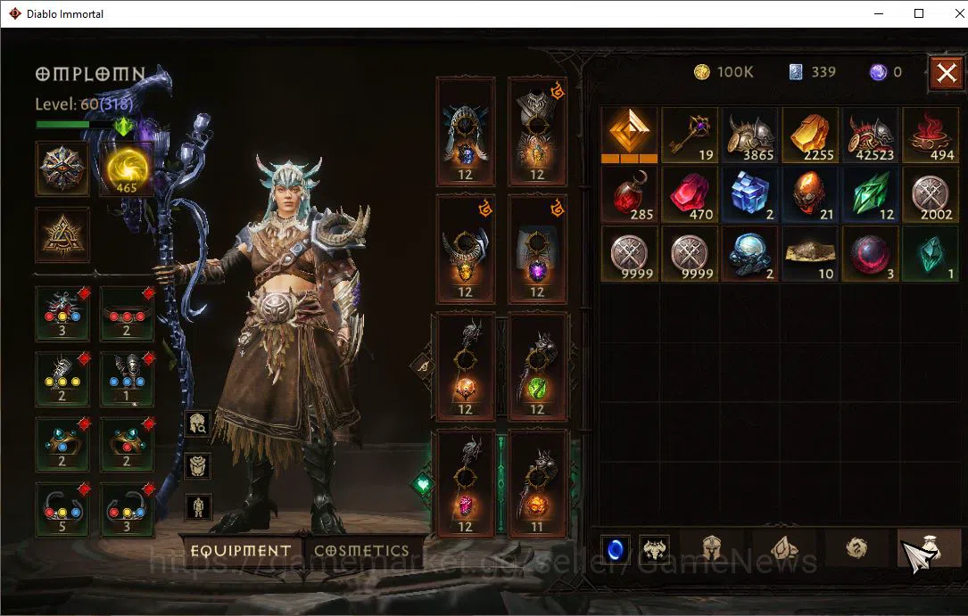 Diablo Immortal Accounts Mid-Tier EU-Sescheron|Lv60 (318)|Druid|30K CR|Reso 465|Paragon Maledictor|Hell III|Hellquary Lv 7