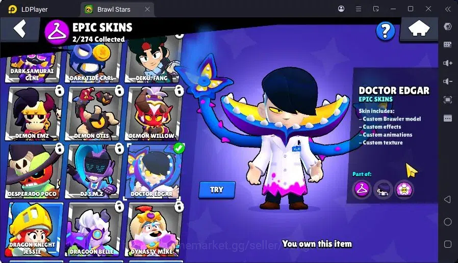 Brawl Stars Accounts Trophy 413|3 Brawler Lv.11|2 Mythic (Edgar,Otis),2 Epic (Shelly,Edgar),1S Rare skin |2999 B| Proteck 8