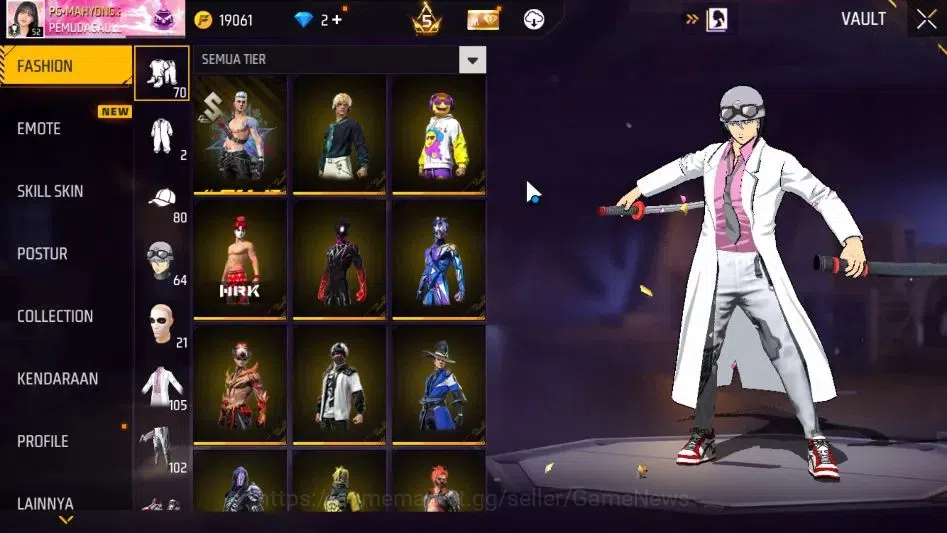Free Fire Accounts Indonesia|M1887 Hand of Hope|MP40 Predator Cobra Lv 4|Solar Eclipse,Lunar Eclipse Bundle|130 Vault 70 10