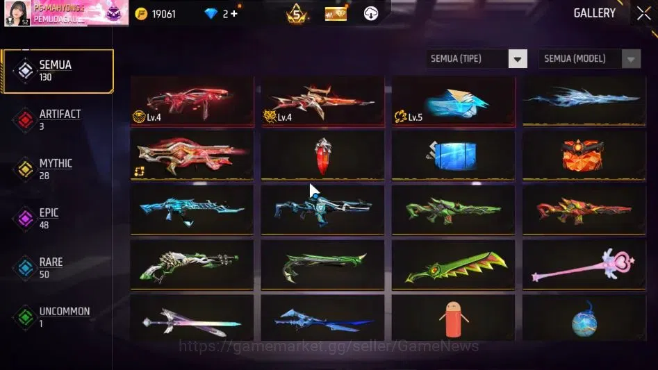 Free Fire Accounts Indonesia|M1887 Hand of Hope|MP40 Predator Cobra Lv 4|Solar Eclipse,Lunar Eclipse Bundle|130 Vault 70 3