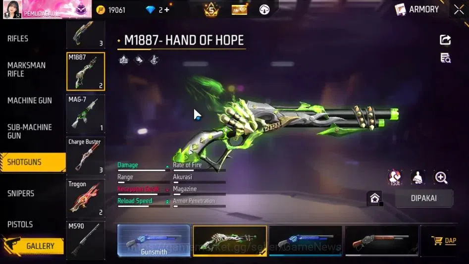 Free Fire Accounts Indonesia|M1887 Hand of Hope|MP40 Predator Cobra Lv 4|Solar Eclipse,Lunar Eclipse Bundle|130 Vault 70 4