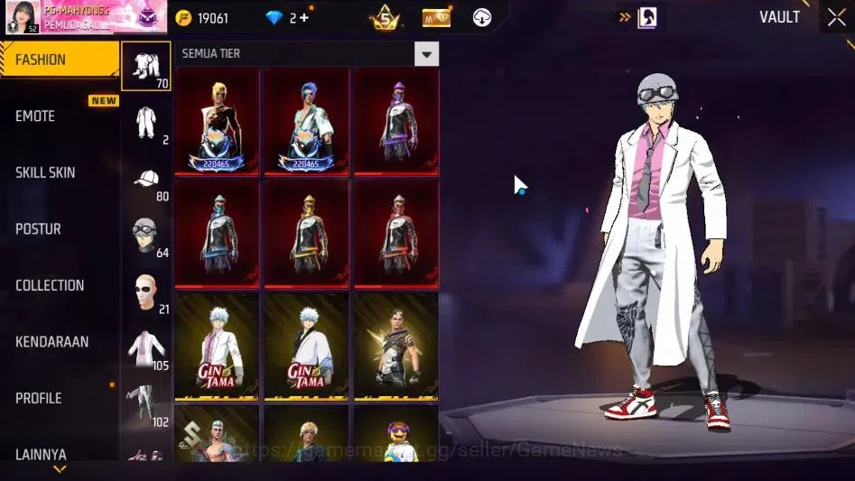 Free Fire Accounts Indonesia|M1887 Hand of Hope|MP40 Predator Cobra Lv 4|Solar Eclipse,Lunar Eclipse Bundle|130 Vault 70 9
