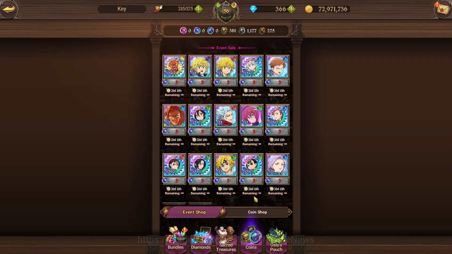 The Seven Deadly Sins: Grand Cross Accounts Midgame Asia|3,2M CC|366 DM|7 UR+Collab Fire 11