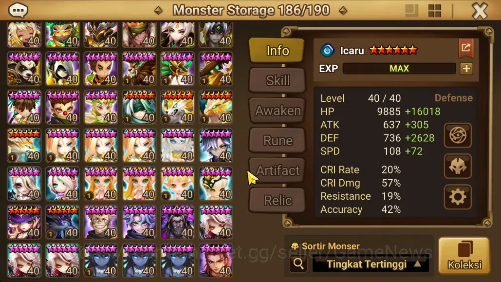 Summoners War: Sky Arena Accounts Mid-Game ASIA Lv100 Mid|1 LD[Zeratu]|80+ NB5|142 6*Monsters|All Farm|Good Rune+Many 11