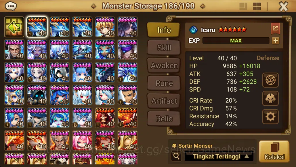 Summoners War: Sky Arena Accounts Mid-Game ASIA Lv100 Mid|1 LD[Zeratu]|80+ NB5|142 6*Monsters|All Farm|Good Rune+Many 9