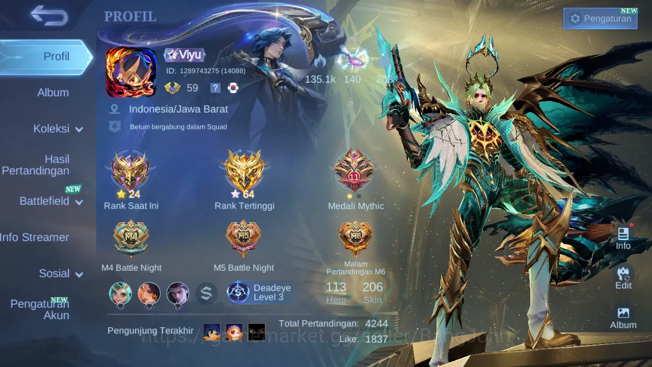 Mobile Legends: Bang Bang Accounts GLOBAL Hero 113 Skin 206 | Prime Granger | Lunar S image 2
