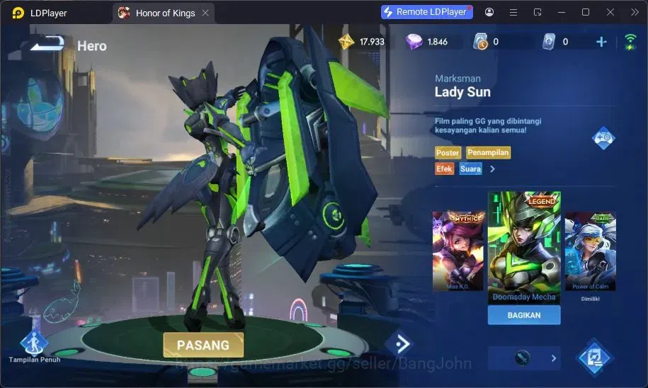 Honor of Kings Accounts Global | 56H 37S | 2 Legend: Lady Sun, Wukong | 2 image 10