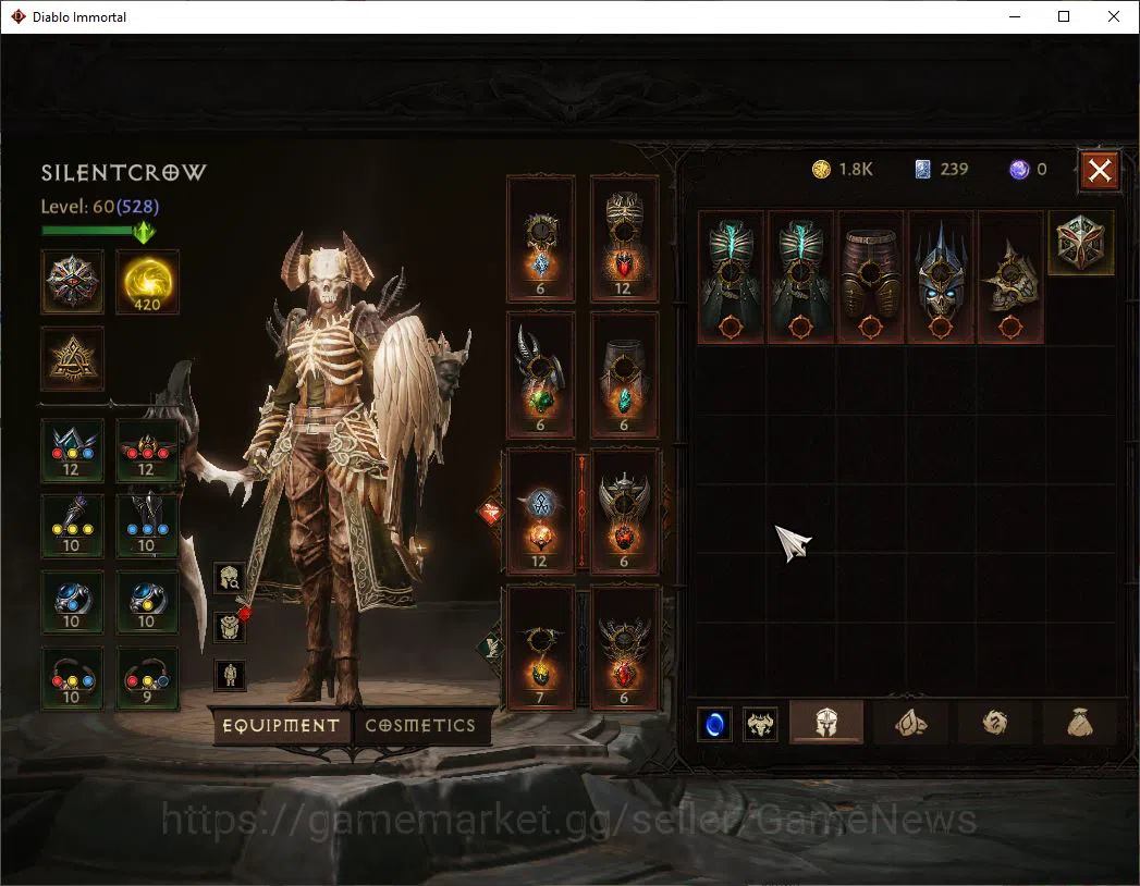 Diablo Immortal Accounts Mid-Tier SEA-izual|Change Server On|Lv60(528)|Necromancer|CR 33k|Reso 420|Paragon 5