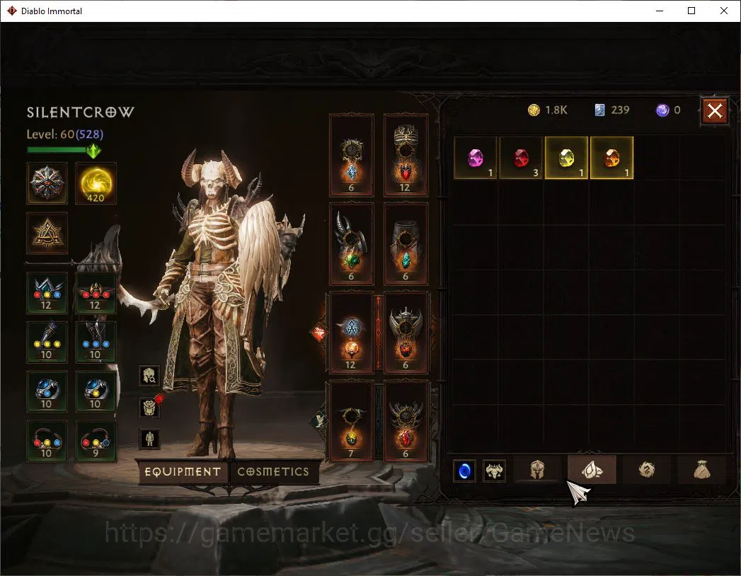 Diablo Immortal Accounts Mid-Tier SEA-izual|Change Server On|Lv60(528)|Necromancer|CR 33k|Reso 420|Paragon 6