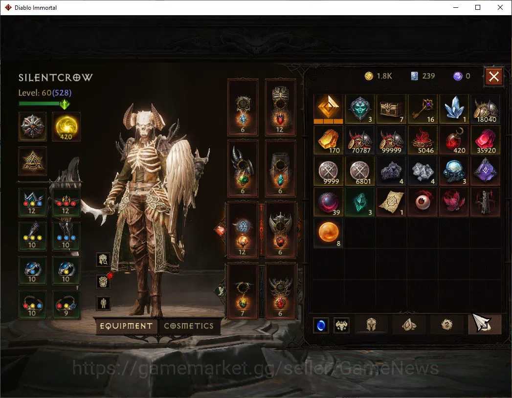 Diablo Immortal Accounts Mid-Tier SEA-izual|Change Server On|Lv60(528)|Necromancer|CR 33k|Reso 420|Paragon 7