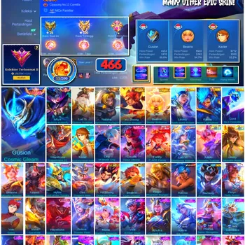 Mobile Legends: Bang Bang Accounts #4399 466 Skins | Gusion Cosmic Gleam (LEGEND) | Miya Modena Butterfly (LEGEND) | Vale