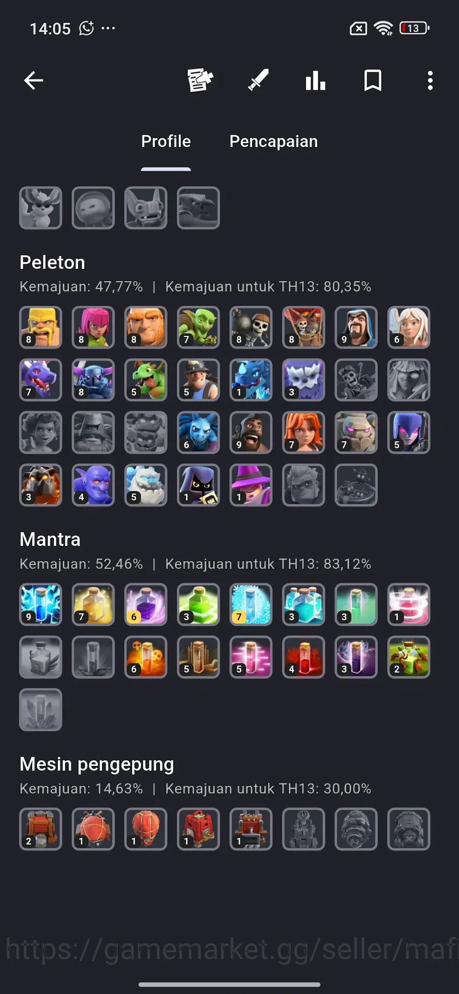 Clash of Clans Accounts TH11–TH13 Near Max GW L39, High BK60 AQ58 RC30, AQ image 20