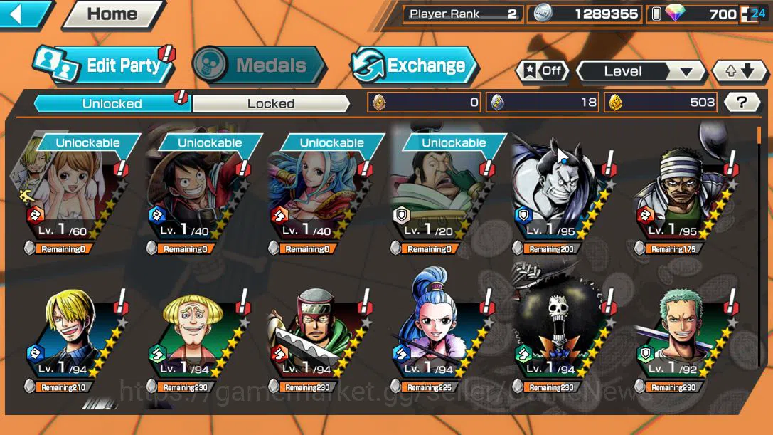 One Piece Bounty Rush Accounts Starter GLOBAL|4 EX|5Elder St.Saturn,5Elder St.Ethanborn V.Nusjuro,BMO Kaido,Flame Emperor 4