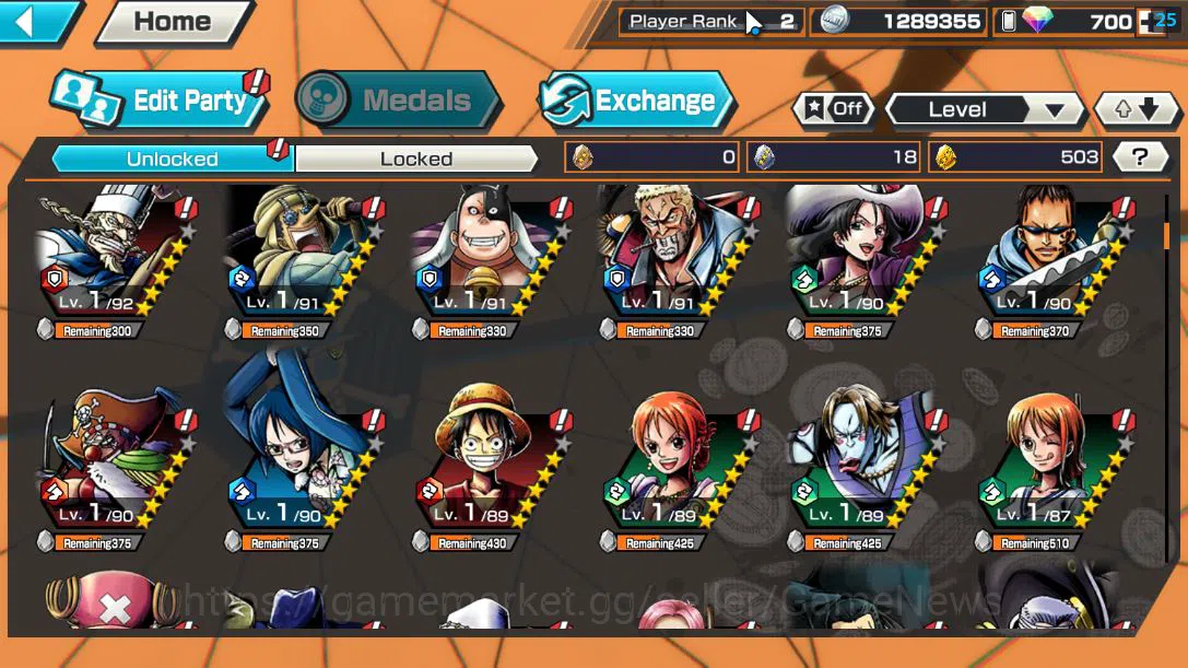 One Piece Bounty Rush Accounts Starter GLOBAL|4 EX|5Elder St.Saturn,5Elder St.Ethanborn V.Nusjuro,BMO Kaido,Flame Emperor 5