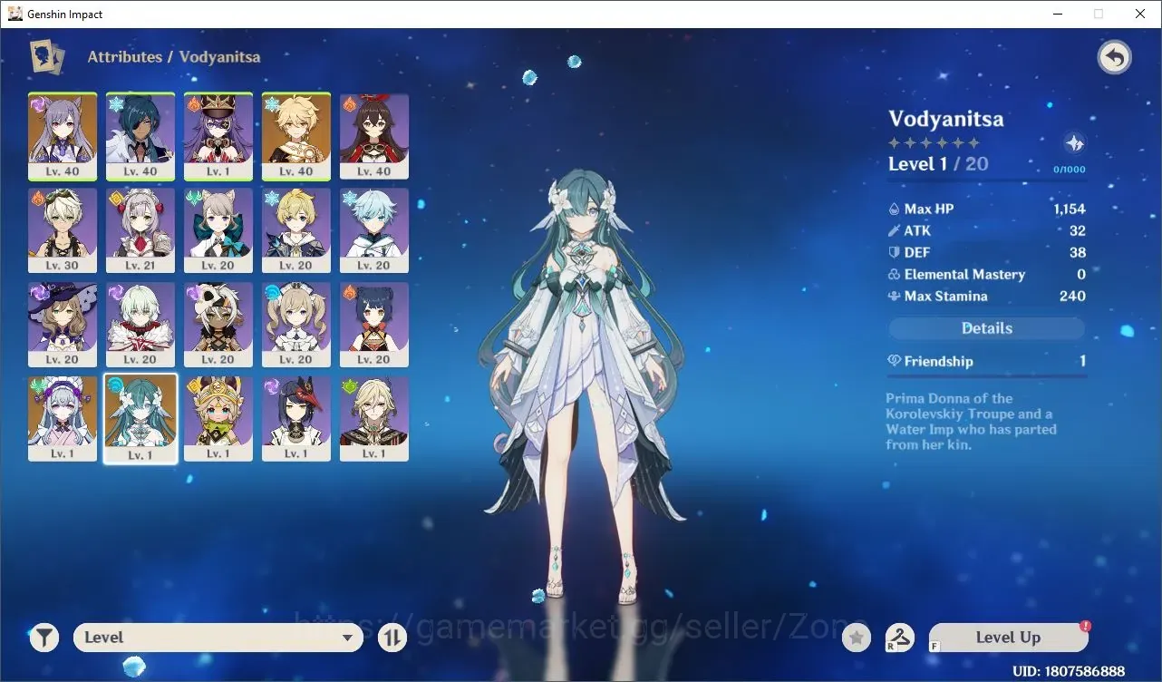 Genshin Impact Accounts Starter ASIA|Strater AR 25|1(*5Char)(Vodyanitsa)+Keqing,Mizuki|MC Aether|Low 1