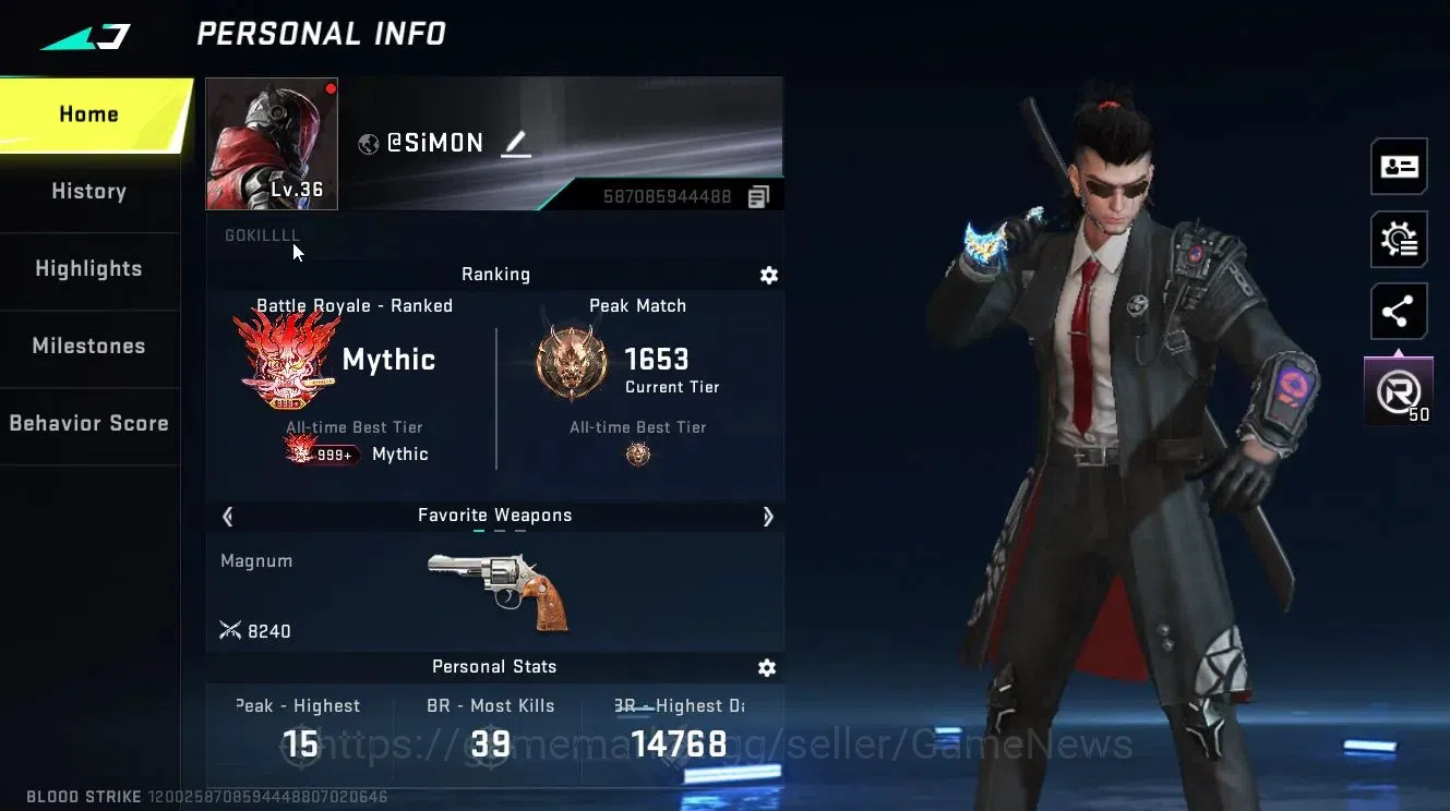 Blood Strike Accounts Collab Skin ASIA|KEN-Enzo,+TokRev[MCX]|ULTRA [ZERO-Agent Zero M4A1,TalonKnife-Sanctum,etc|LMT 2