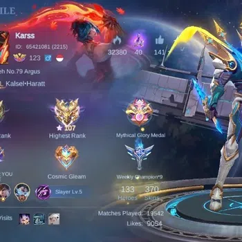 Mobile Legends: Bang Bang Accounts Collector Global|Skin 370|Exalted|Legend Gusion,KOF Karina+Guinevere,Sasuke