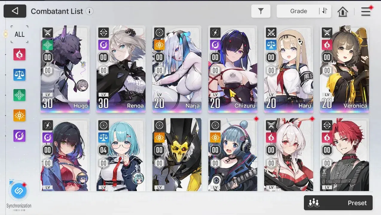 Chaos Zero Nightmare Accounts GLOBAL|Lv41|6 SSR[Narja,Chizuru+Sign,Haru,Veronica,Renoa,Hugo]|10 SR[MikaM4,Tressa,Etc]|2 SSR 3