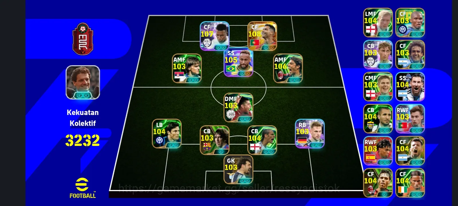 eFootball Accounts Legends & Iconic Players KONAMI ONLY | COLECTIVE 3232+,BIGTIME RONALDO NEW x SHWOTIME MBAPPE x NEW NEYMAR 1