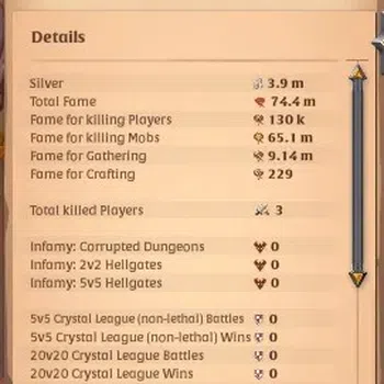 Albion Online Accounts High-End ASIA|74,4M Total Fame|T8 Skinner|Lv 101/120 (Scythe,Halberd,BattleAxe)|Lvl 120 Torch|Many