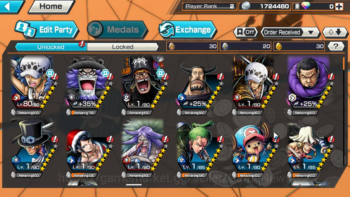 One Piece Bounty Rush Accounts Global|3EX|Winner Island Travalgar Law,T4Emperor T image 4