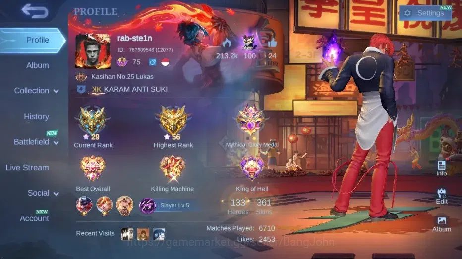 Mobile Legends: Bang Bang Accounts Others Global|Skin 361|Exalted|Legend Franco,KOF Karina+Chou,PRIME Granger,Sanrio 1