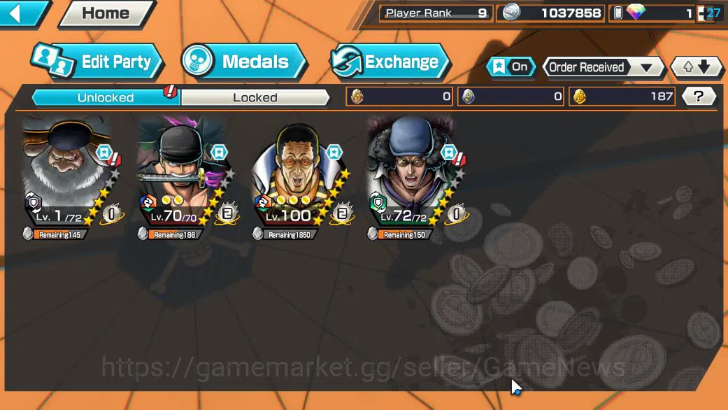 One Piece Bounty Rush Accounts Mid-Tier Global|4 EX|BP Kuzan,RO Roronoa Zoro,5Elder St.Saturn,AMS[Borsalino] |Rank 5