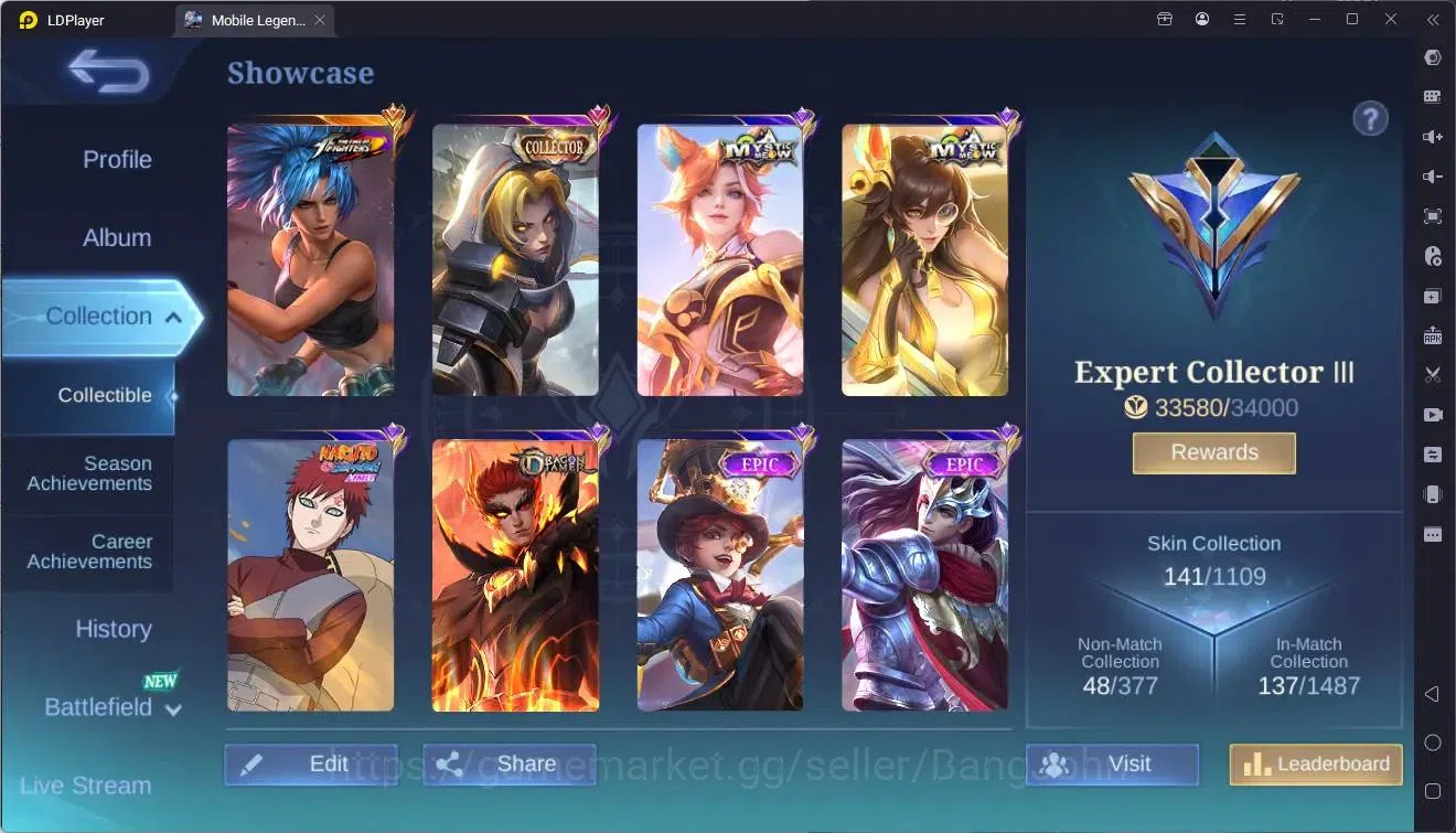 Mobile Legends: Bang Bang Accounts Global|Hero 94|Skin 141|Expert|KOF Karina|CC Natal image 2