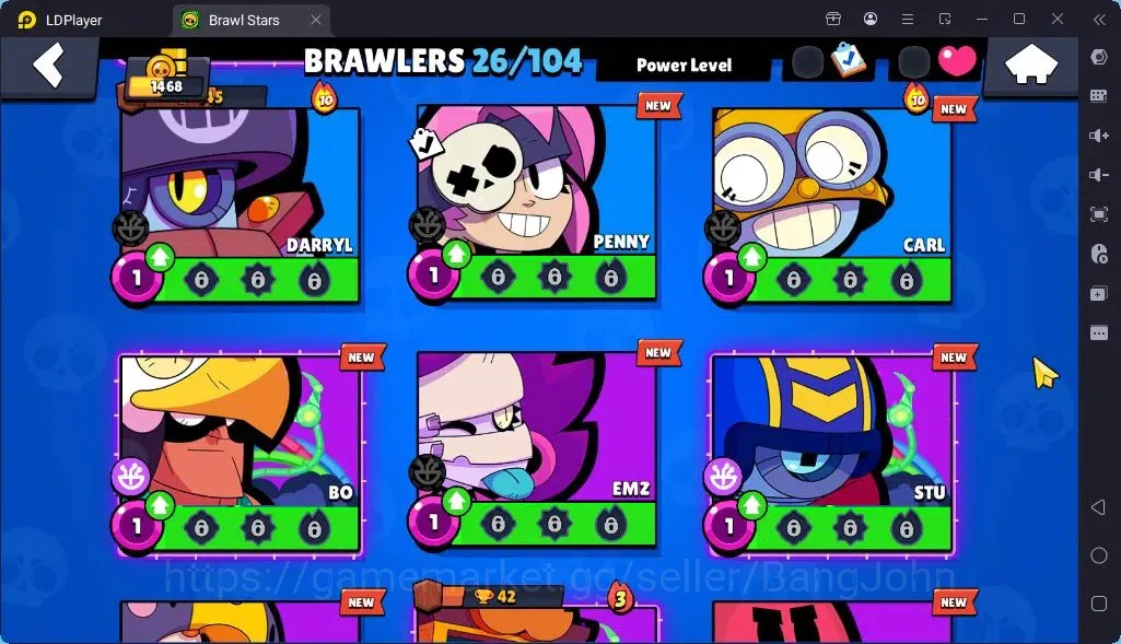 Brawl Stars Accounts Global |Trophy 1468 | Brawler 22, 1 Max with Supercharge| Skins 1 Mythic,6 Epic|Bling 8213|Protect 15