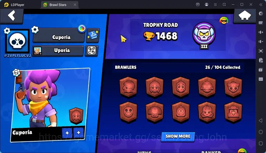 Brawl Stars Accounts Global |Trophy 1468 | Brawler 22, 1 Max with Supercharge| Skins 1 Mythic,6 Epic|Bling 8213|Protect 2