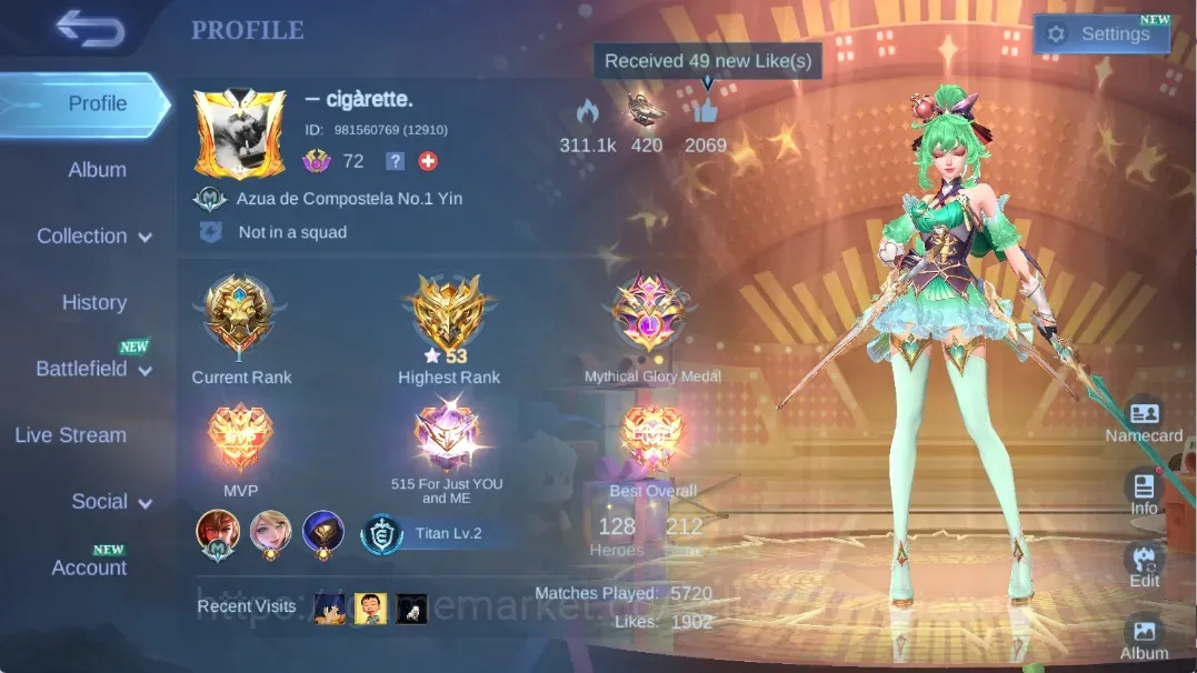 Mobile Legends: Bang Bang Accounts Others Global | 133 Hero 212 Skin | Expert |LB: Tigreal|PACE:Fanny|BLZ 1