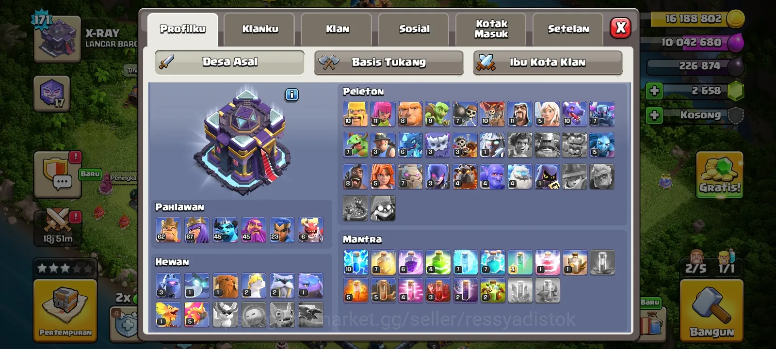 Clash of Clans Accounts High-End Th 15 XP 171 Good Looking Hero Epic Equipment 8 || Cheapest 1