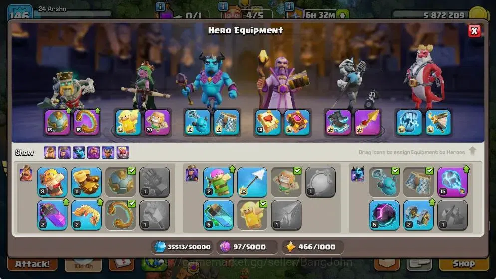 Clash of Clans Accounts Global |TH 18-BH 10|LVL 146|AQ 24 ,MP 10 ,GW 14 ,R image 12