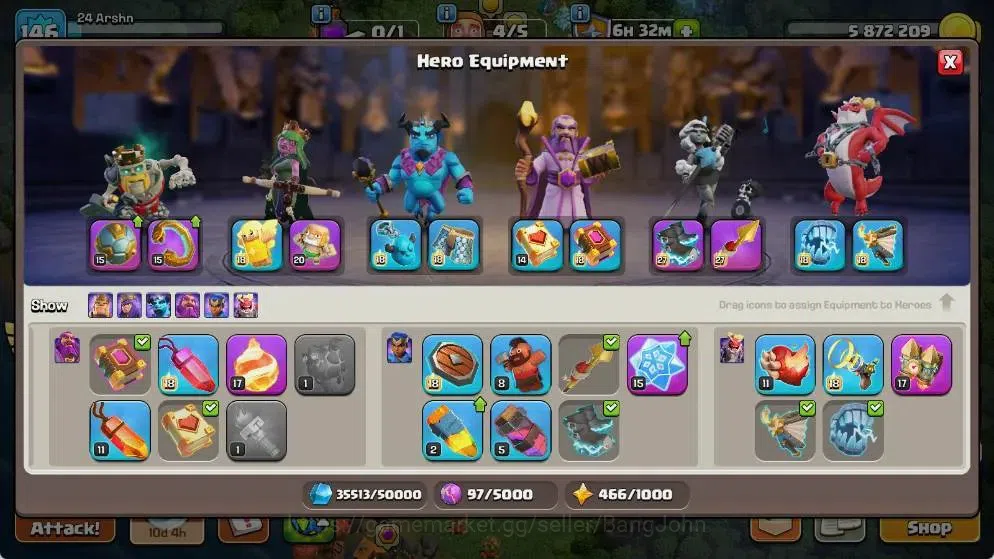 Clash of Clans Accounts Global |TH 18-BH 10|LVL 146|AQ 24 ,MP 10 ,GW 14 ,R image 13