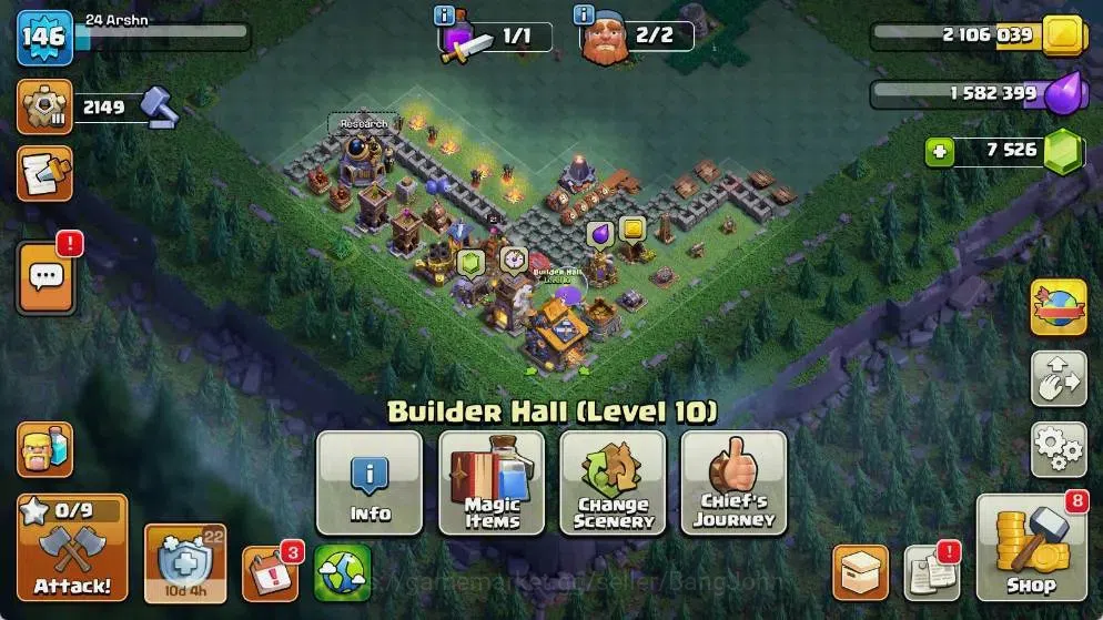 Clash of Clans Accounts Global |TH 18-BH 10|LVL 146|AQ 24 ,MP 10 ,GW 14 ,R image 18