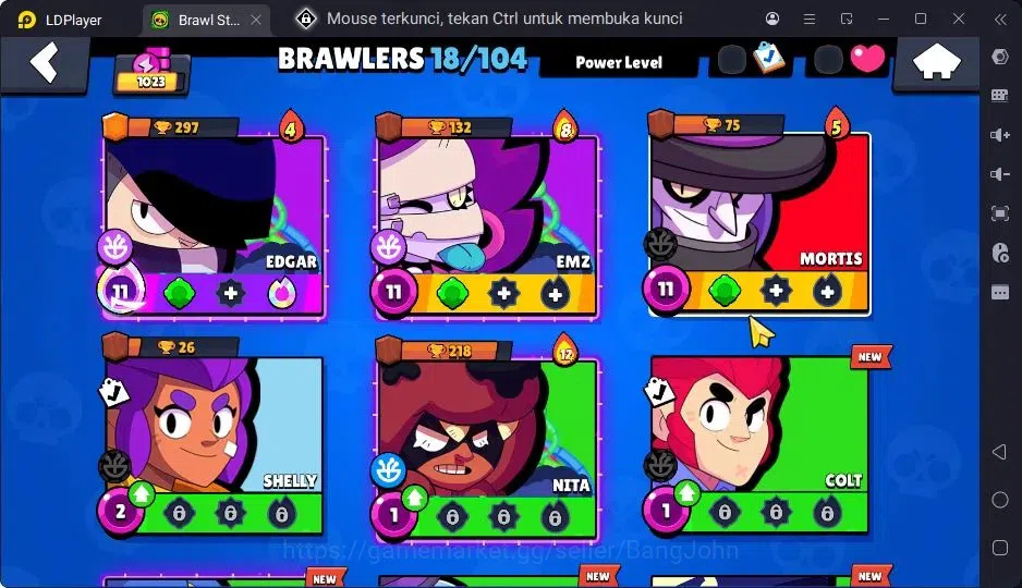Brawl Stars Accounts Trophy 1023| 18 Brawler| 1 Max Hypercharge(Edgar)| 1 Mythic,1 Epic Skins| 1585 Bling | ProtectOff 12