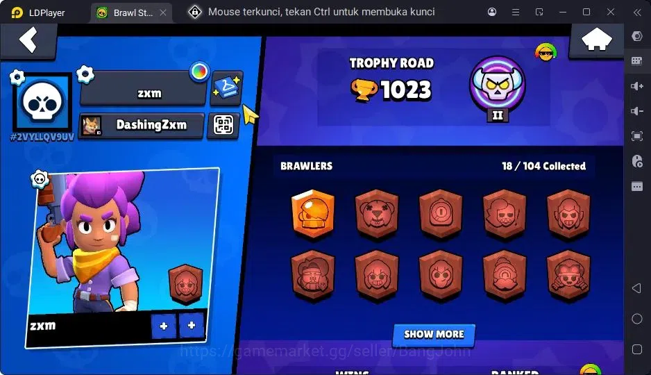 Brawl Stars Accounts Trophy 1023| 18 Brawler| 1 Max Hypercharge(Edgar)| 1 Mythic,1 Epic Skins| 1585 Bling | ProtectOff 2