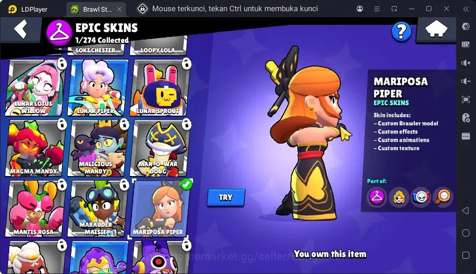 Brawl Stars Accounts Trophy 1023| 18 Brawler| 1 Max Hypercharge(Edgar)| 1 Mythic,1 Epic Skins| 1585 Bling | ProtectOff 7