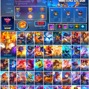 Mobile Legends: Bang Bang Accounts 🔥 #4178 🔥 💎 439 Skins 👑 Legend Johnson Sovereign of Realms ⚔️ Exalted Collector I