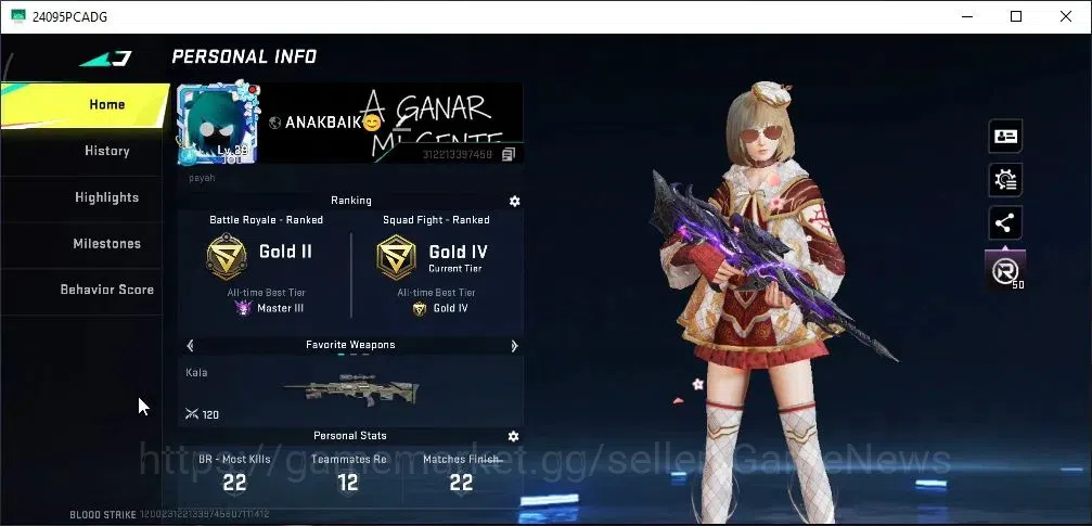 Blood Strike Accounts High-End ASIA|ETERNAL Kala Whisper|11 Legendary [M4A1 Venom,Vector Violet,Desert Eagle,URB 2